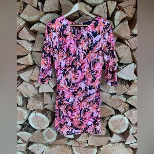 Women’s Large Abstract Avant Guard Floral Dress Neon Bright Formal Office Career